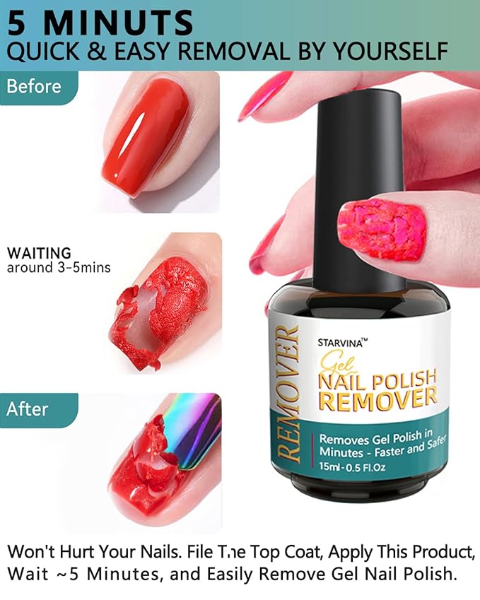 Gel Nail Polish Remover 15ml, No Need Soaking or Wrapping Gel Remover for Nails, Easily and Quickly Removes in 3-5 Minutes