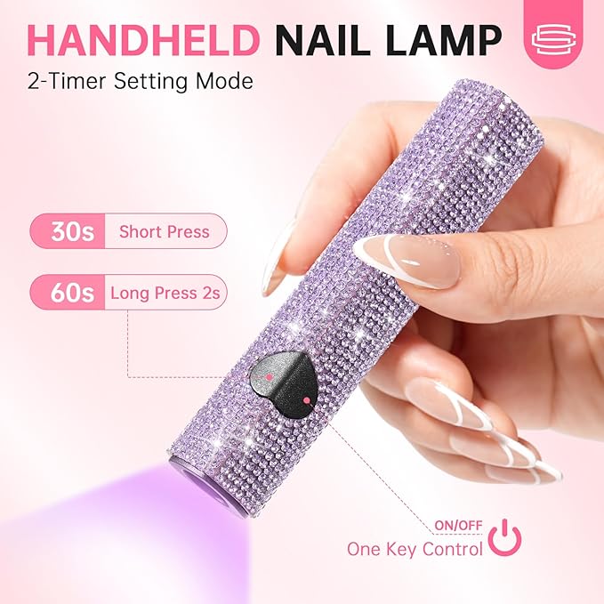 UV Light for Gel Nails, Handheld UV Nail Lamp, Portable LED Nail Lamp, Mini Nail Dryer, USB Nail Light for Fast Curing, Purple