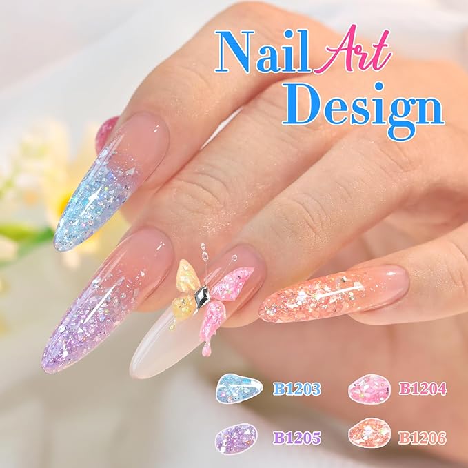 Double Rhythm 0.5Oz Glitter Gel Polish Same Color Same Bollte Shimmer Reflective Color for Nail Art Salon DIY Soak Off 15ml Nail Lamp Gel Polish at Home (Shell Purple-B1205)