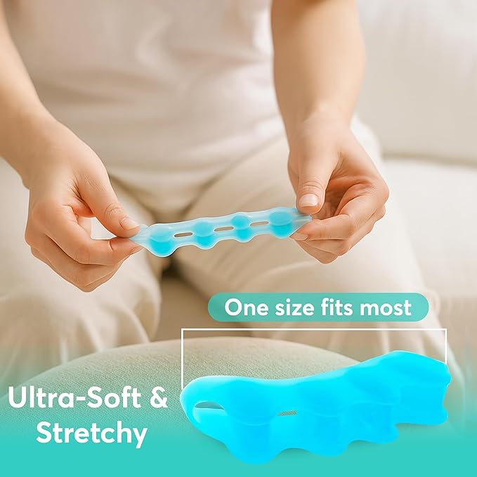 Comfwalk® ToeAlign™ – Toe Separators for Men & Women – Toe Straightener Stretcher – Corrects Bunions, Overlapping Toes, Hammer Toes, Claw Toes – Soft Medical-Grade Silicone Toe Spacers (Blue)
