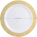 100pcs Gold and White Plates, Heavy Duty Disposable Wedding Plates | elegant - Image 2