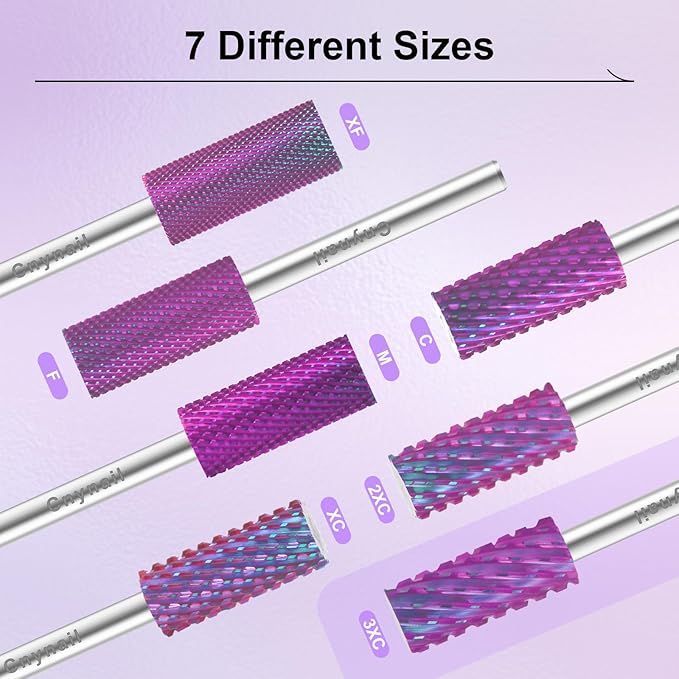 3/32" Small 5.35MM Barrel Bit Tungsten Carbide Nail Drill Bit Safety Bit for Gel & Acrylic Removal, 2- Way Rotating Efile Tip, Salon Electric File Accessory (3XC Girt, Purple)