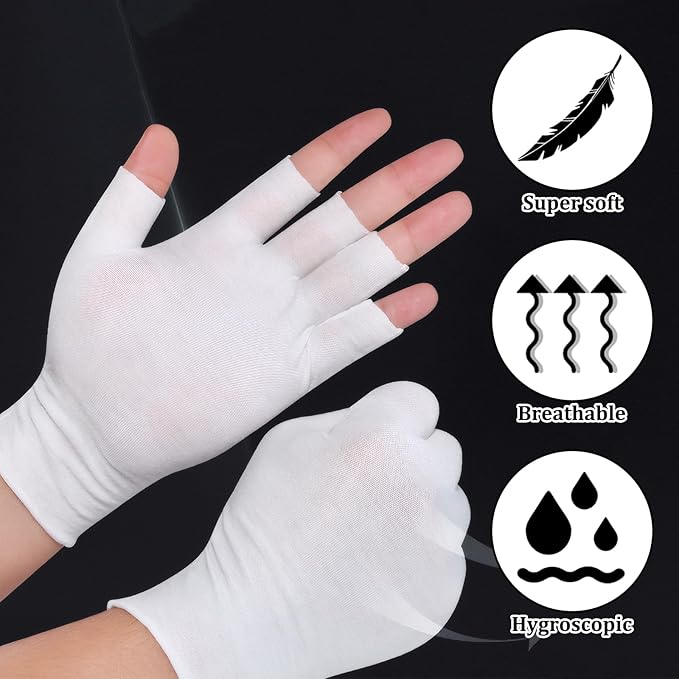 6 Pairs of Cotton Gloves for Dry Hands Sleeping, White Cotton Fingerless Moisturizing Gloves for Women, Fingerless Touchscreen Design for Sleeping Eczema Spa Treatment Overnight Hydration Unisex