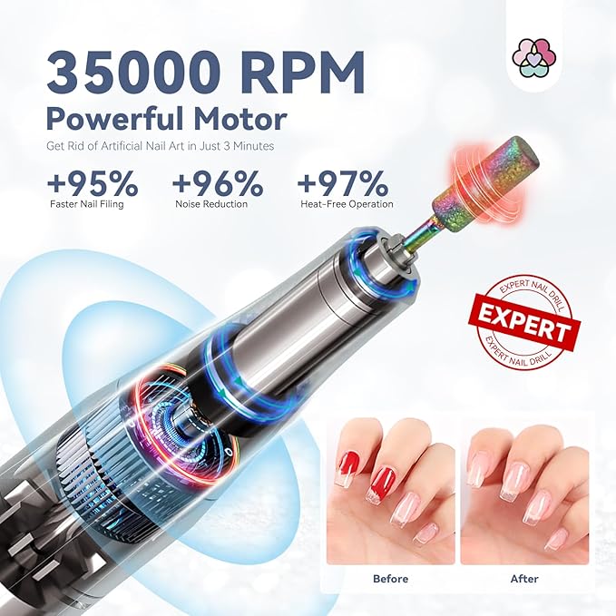 SAVILAND Professionl Nail Drill Kit: 35000RPM Rhinestones Nail Drill for Nails Electric Nail File Professional Portable Efile with Drill Bits Nails Filer Buffer Salon Home Manicure Pedicure