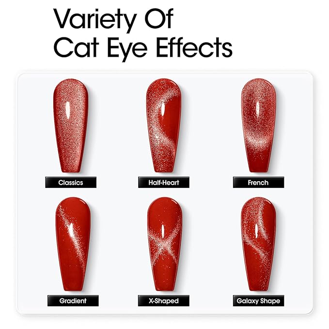 Gellen Glitter Cat Eye Gel Nail Polish Set 6 Colors Red Burgundy Gel Nail Polish with Magnet UV LED Soak Off Sparkle Nail Polish Kit Magnetic Gel Polish Set for DIY Nail Art Women Valentine’s Day Gift