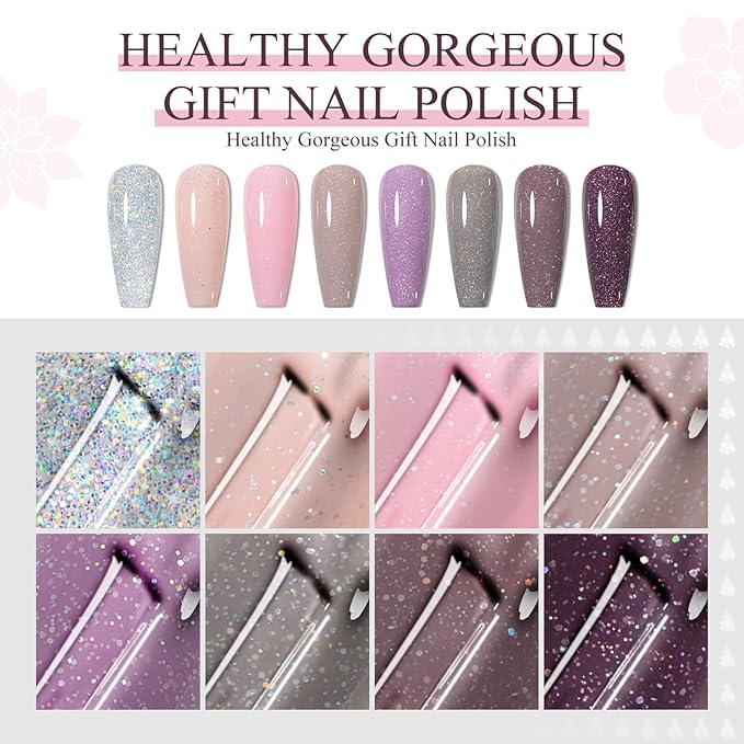 MEET ACROSS Gel Nail Polish Set, 8 Colors Brown Pink Gel Polish Grey Purple Nude Neutral Nail Polish Winter Elegant Nail Art Manicure Kit Soak Uv Gel Gift for Women