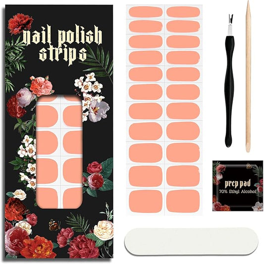 Nail Polish Strips - 22 Pcs Salon Quality Gel Nail Stickers - Long Lasting Wraps (Sunny Orange)