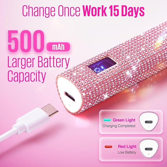 MEFA UV Light for Gel Nails, Pink Glitter Handheld Nail Lamp Visible LED Timer Touch Screen, Cordless Nail Light for Gel Nail Polish Stickers Strips, Gifts for Women
