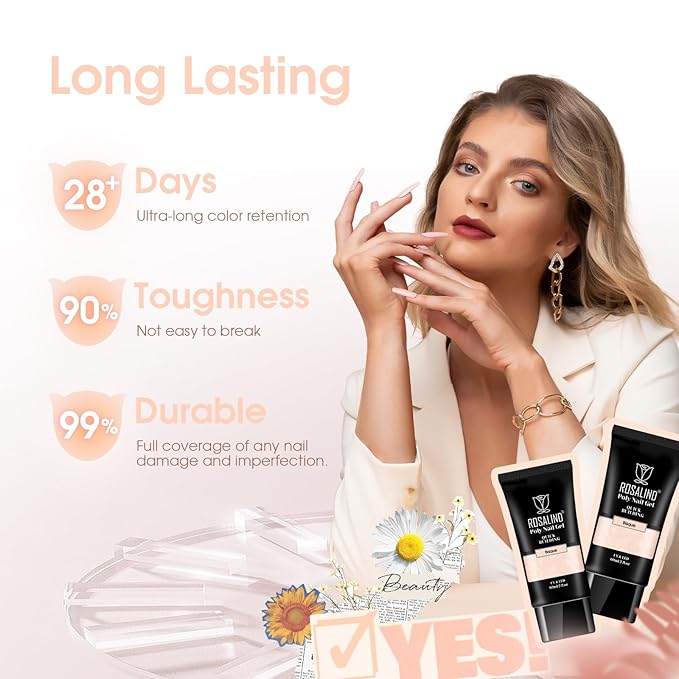 ROSALIND Nude Poly Extension Gel, 60ml Light Nude Poly Nail Gel Builder for Nail Art Decoration,Nail Thickening Extension Easy to DIY Use at Home Need UV Lamp