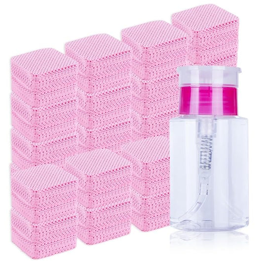 Biutee Cleaner Bottle Set for Nail Polish Remover with 1200 Lint Free Nail Wipes, 180ml Empty Push Down Pump Dispenser for Acetone, Salon Grade Manicure Cleaner Bottle & Non-Woven Nail Pads Kit