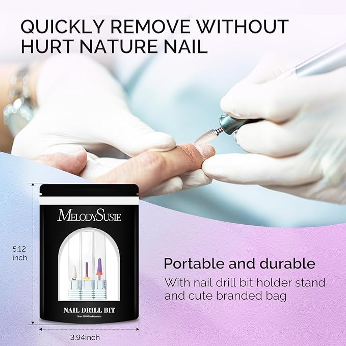 MelodySusie 3Pcs Nail Drill Bits Set, 3/32'' Carbide Tungsten Ceramic Bits, Flame, Nature Nail Buffer and Cone Shape Bits, Suitable for Manicure Pedicure Cuticle Gel Acrylic Remover