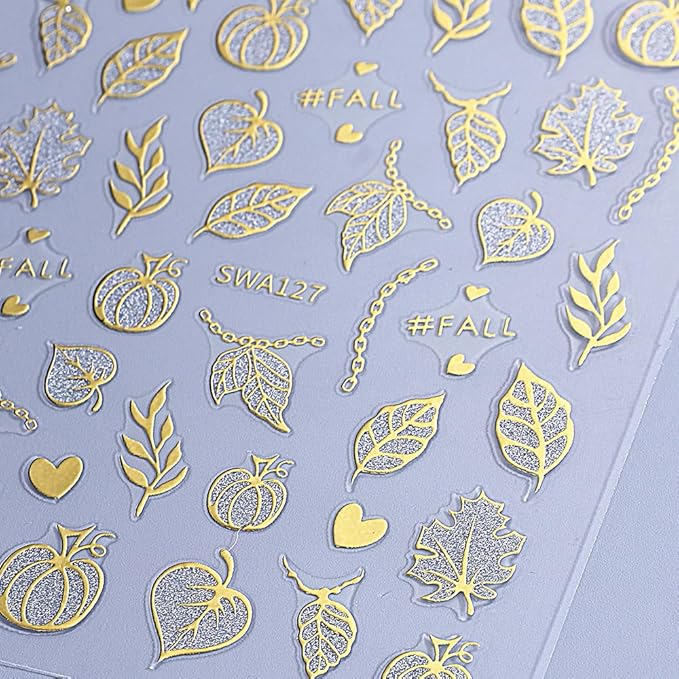 Halloween Pumpkin Nail Art Stickers Decals Fall Maple Leaf Nail Decals 4PCS Ghost Spider Web Bat Fall Leaves Halloween Nails Design 3D Self-Adhesive Nail Stickers for Women DIY Nail Art Decorations
