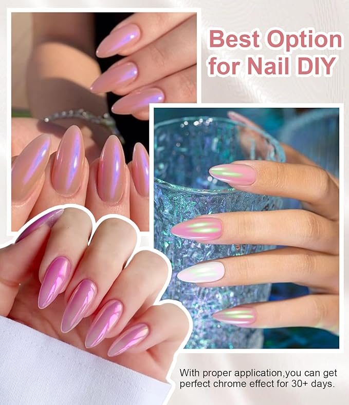 Pearl Chrome Nail Powder - 4pcs Iridescent Aurora Chrome Powder Pearl Mirror Effect Glitter Powder Pearlescent Ice Transparent Mermaid Pigment Dust for Nail Art Diy