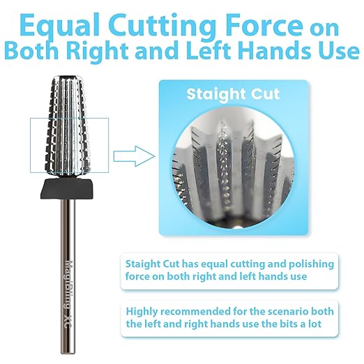 5 in 1 Nail Drill Bits, Straight Cut 3/32'' Professional Tungsten Carbide Bits, Two-way Rotation Easy for Left Hand, Hard Soft Gel Removal Fast Manicure Polishing, Extra Coarse