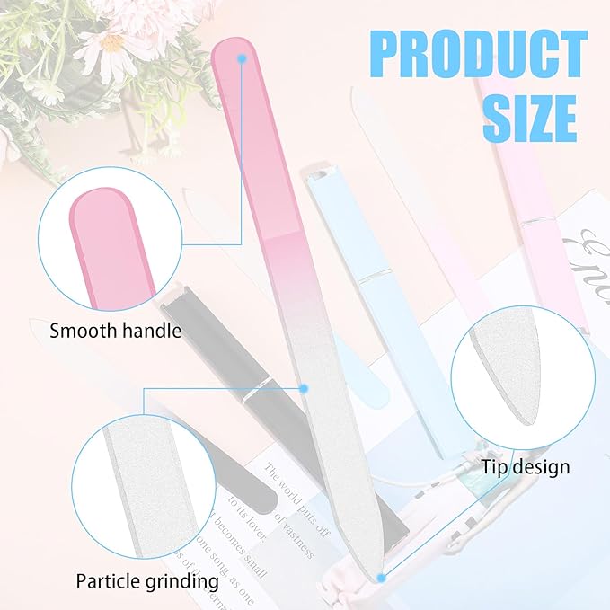 3 Pcs Glass Nail Files with Case, Glass Nail Files for Natural Nails Professional Fingernail File Double Sided Nails Filer Stocking Stuffers for Adults Women Teen Girls Christmas Bulk Gifts for Mom