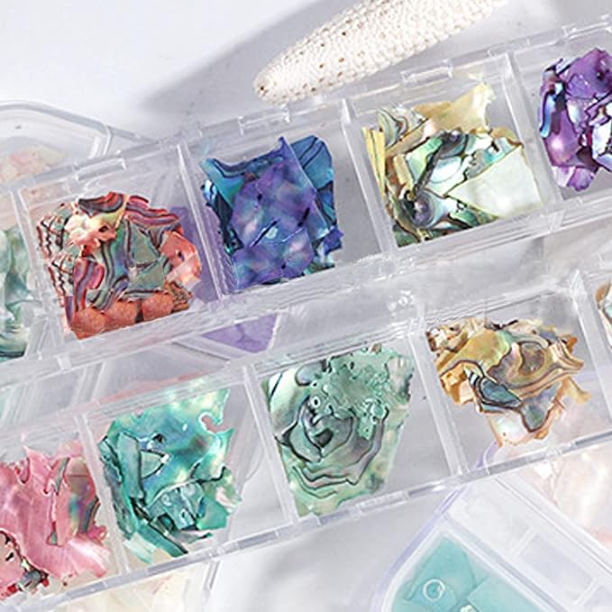 Abalone Seashell Nail Art Sequins, 3D Irregular Thin Nail Art Glitter Flakes Design, Mermaid Shell Slices Decorations UV Gel Shiny Accessories, Ocean Rivet Acrylic Nails Supplies for Women Girls