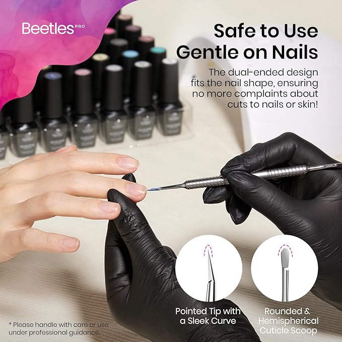 Dual-Ended Cuticle Pusher, Stainless Steel Pointed Tip (12mm) and Cuticle Scoop (14mm) for Precise Cuticle Care, Ergonomic Anti-Slip Handle, Professional Manicure Tool for Nail Care