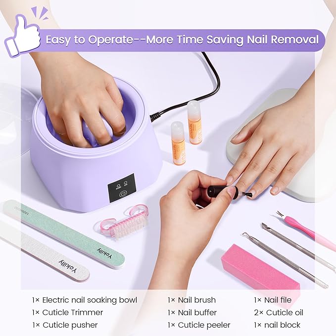 Yokilly Nail Soaking Bowl Heated: 50% Faster Nail Soak off Bowl for Women Nail Beginner - Electric Manicure Nail Bowl for Home Salon（Purple)