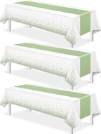 3Pcs White and Sage Green Tablecloth Decorations, Plastic White Table Cloth by MASHAN