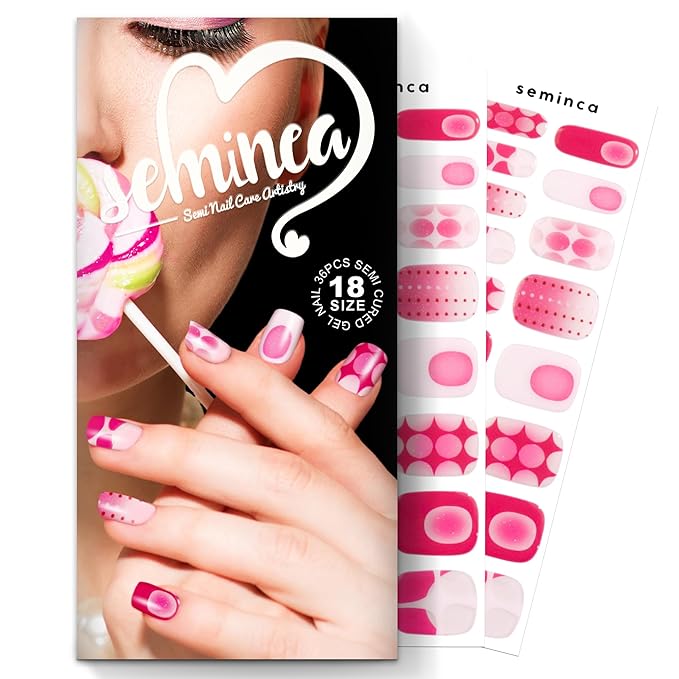 Semi Cured Gel Nail Strips-Salon Quality Semi-Cured Gel Press On Nails Stickers Strengthening Quick DIY Nail Art Manicure Kits for Women at Home(Cotton Candy Sparkle)