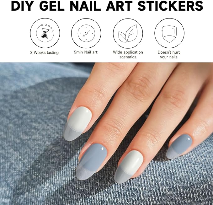 Semi Cured Gel Nail Strips | 28 pcs Gel Nails Strips for Women Work with Any UV Lamp, UV Nail Stickers for Women Home DIY Nails Art (Serene Dawn)