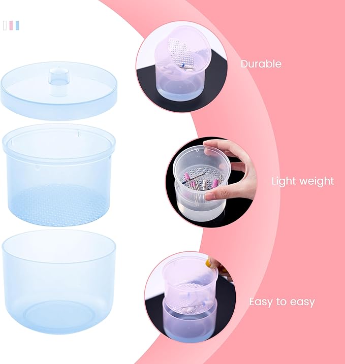 Nail Art Tools Cleaner Storage Box Nail Drill Bits Clipper Cutter Alcohol Soaking Cleaner Tweezers Accessories Clean Nail Tools (Blue)