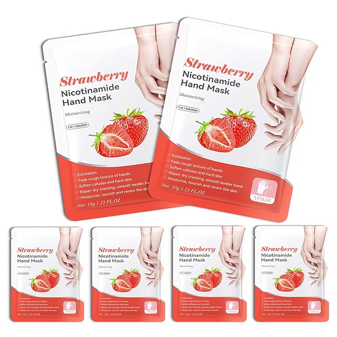 Hand Masks, 6 Pairs Hydrating Exfoliating Hand Peeling Mask, Smooth Hand Masks Moisturizing Gloves Overnight for Dry, Rough, Cracked Hands, Hand Skin Moisturizer Glove for Women Men（F