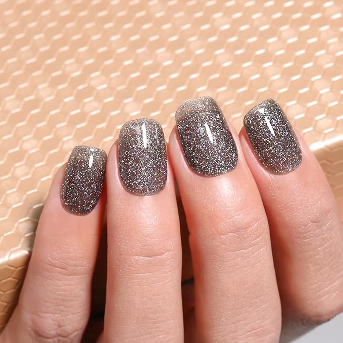 Imtiti Gel Nail Polish Sheer Glitter Black 3 in 1 One Step Color Soak Off UV LED Spring Summer Art Starter Manicure Salon DIY at Home, 0.5 Fl Oz