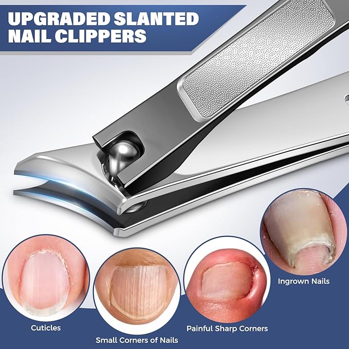 2025 Toenail Clippers for Thick Toenails for Seniors, Angled Head Large Toe Nail Clippers Set for Men, Heavy Duty Ingrown Toenail Clippers with Long Handle, Ultra Sharp Slanted Nail Cutter Wide Jaw