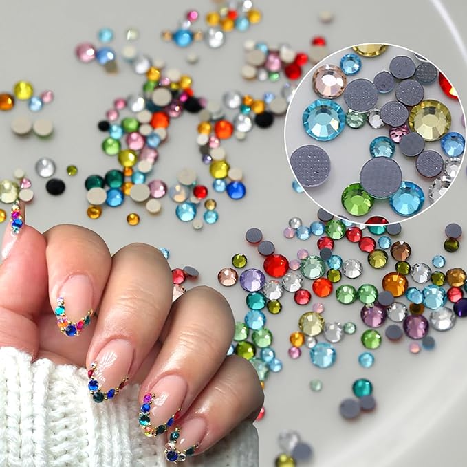 1140Pcs Colorful Rhinestones Nail Charms,3D Sparkling Flat Back Nail Rhinestones Mini Nail Gems for Acrylic Crystals Half Rounded Nail Diamonds Bling Nail Jewelry Accessories DIY Glitter for Crafts