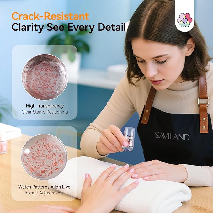 SAVILAND Essentials Nail Stamp Heads: 6 PCS Clear Nail Stamper Head Long & Short Jelly Silicone Nails Art Stamp Crack-Resistant French Tip Stamp Replacement Heads Nail Tech French Manicure Tools