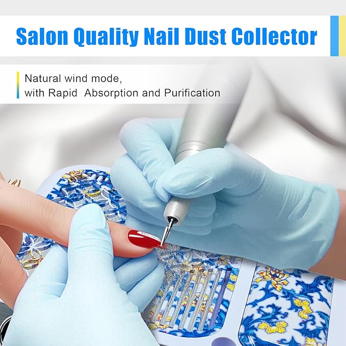 Nail Dust Collector,180W Power Suction, Dust Vacuum Fan Extractor with Reusable Filter for Nail Tech, Acrylic Gel Polish Manicure Pedicure Tool, Salon & Home,Blue