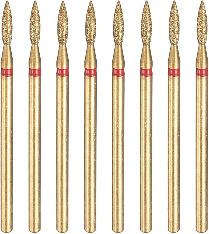 HARFINGTON 8pcs 200-230 Grits Diamond Grinding Bit 2mm Oval Head 2.35mm Shank 8.5mm Length Titanium Plated Stone Sanding Drill Bits Rotary Tool for Nails Grinding Polishing