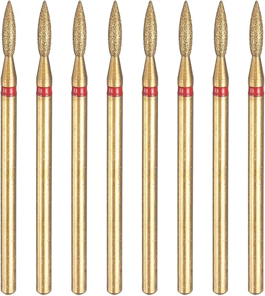 HARFINGTON 8pcs 200-230 Grits Diamond Grinding Bit 2mm Oval Head 2.35mm Shank 8.5mm Length Titanium Plated Stone Sanding Drill Bits Rotary Tool for Nails Grinding Polishing