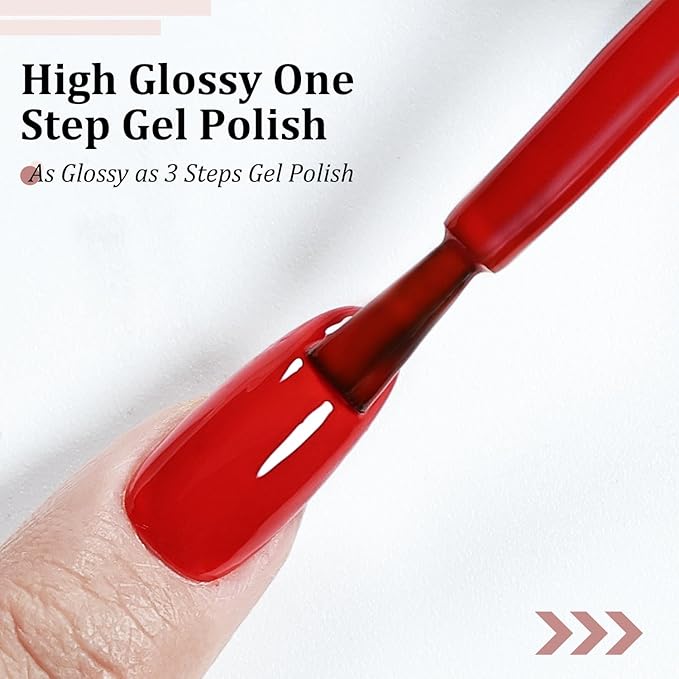 JODSONE Red Gel Polish Top Base Coat,16.5ml 3-in-1 One Step Gel Polish,Base Color Top Gel in One, Save Time,Long Lasting