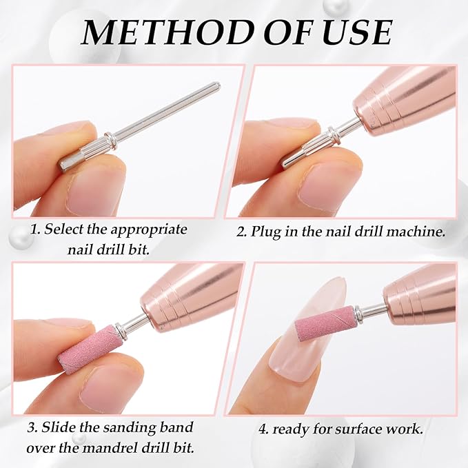 4 Pcs Mandrel Nail Drill Bit, 3.1 MM Mini 3/32 Shank Small Sanding Band Nail Drill Bit, Mini Mandrel Nail Bit, Sanding Bands for Nail Drill, Electric Drill File Machine (Silver)