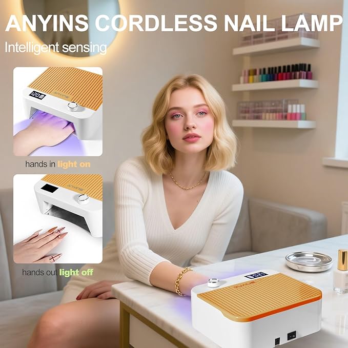 UV Nail Lamp 120W, Professional UV LED Lamp for Gel Nails Long-Lasting 30Pcs Beads Cordless Gel Nail Light, Fast Curing Nail Dryer with Knob for Home Salon DIY Orange
