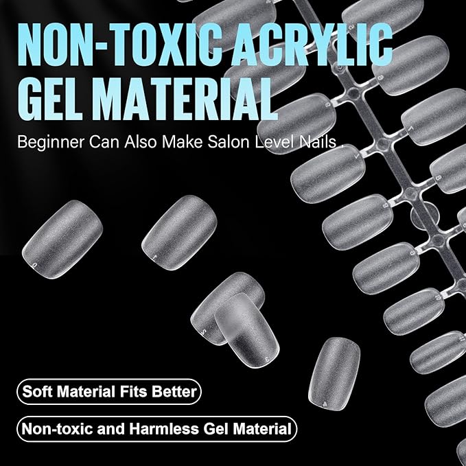 TOMICCA Short Oval Nail Tips, 240Pcs 15Sizes Double Sided Matte Nail Tips for Manicure, Acrylic Full Cover Fake False Press on Nails for Home DIY Art