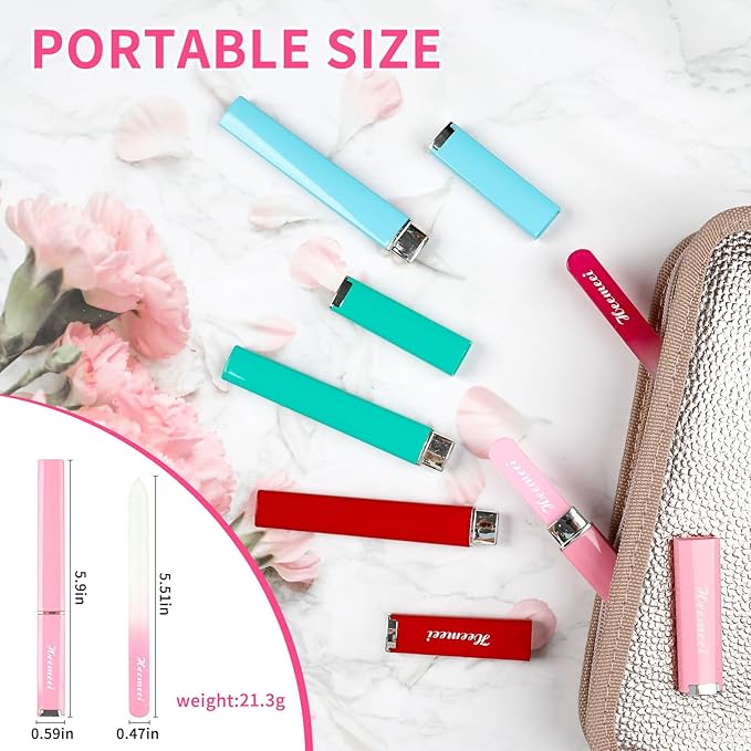 Glass Nail File, Double Sided 180/320 Grit Glass Nail Files with Case, Finger Nail Files for Women, Glass Nail File for Natural Nails, Fingernail File, Crystal Nail File, Pedicure Nails, Pink