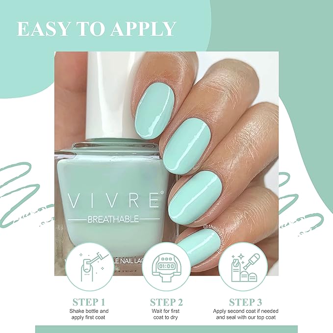 VIVRE Cosmetics Nail Polish - Quick Dry, Shiny, Halal, Vegan, Non-Toxic, Long Lasting, Certified Breathable and Water Permeable - No Commit-Mints
