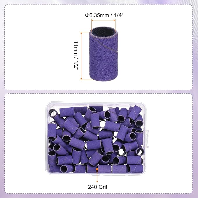 HARFINGTON 100pcs Small Sanding Bands 240 Grit for Nail Drill Bits Mini Sanding Band for Nails Gel Manicures Purple