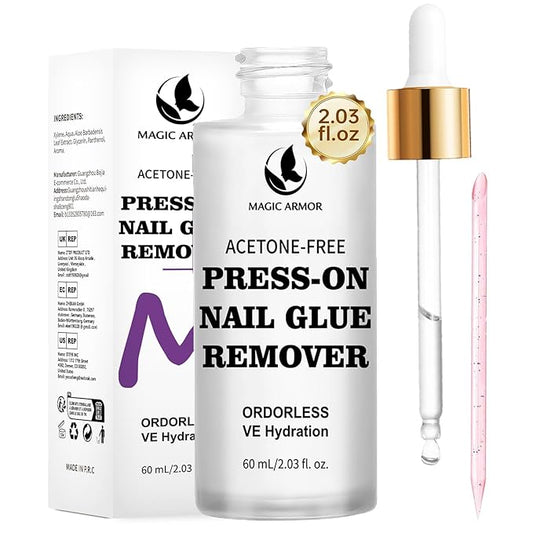 60 ML Nail Glue Remover for Press on Nails with Crystal Stick, Acetone-Free Odorless Nail Gel Glue Remover, Soft Painless Removal for Nail Tips