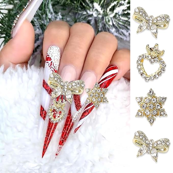18Pcs Christmas Nail Art Charms Metallic Silver Nail Charms Shiny Snowflake Heart Christmas hat Trees Nail Rhinestones Bling Cute Crystal Nail Gems Winter Glitter Snowflake Nail Supplies for Women DIY