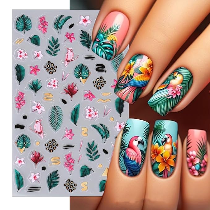 Summer Palm Tree Nail Art Stickers - Beach Sea Wave Self-Adhesive Nail Decals for DIY Shell Sea Star Jellyfish Coconut Tree Manicure (3 Sheets)
