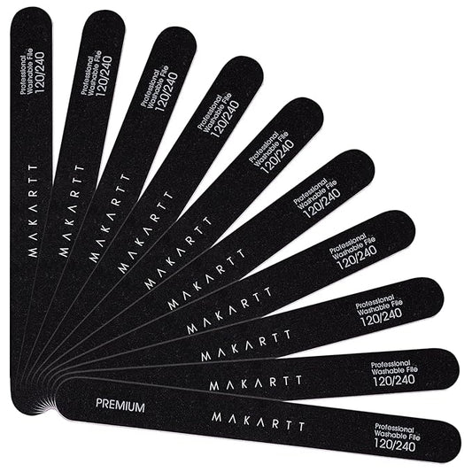 Makartt Nail File, 120/240 Grit Emery Boards for Nails, 10pcs Professional Washable Dual Sides Filer Kit for Medium Filing & Smooth Polishing, Pedicure Manicure Tools for DIY Home Salon Use