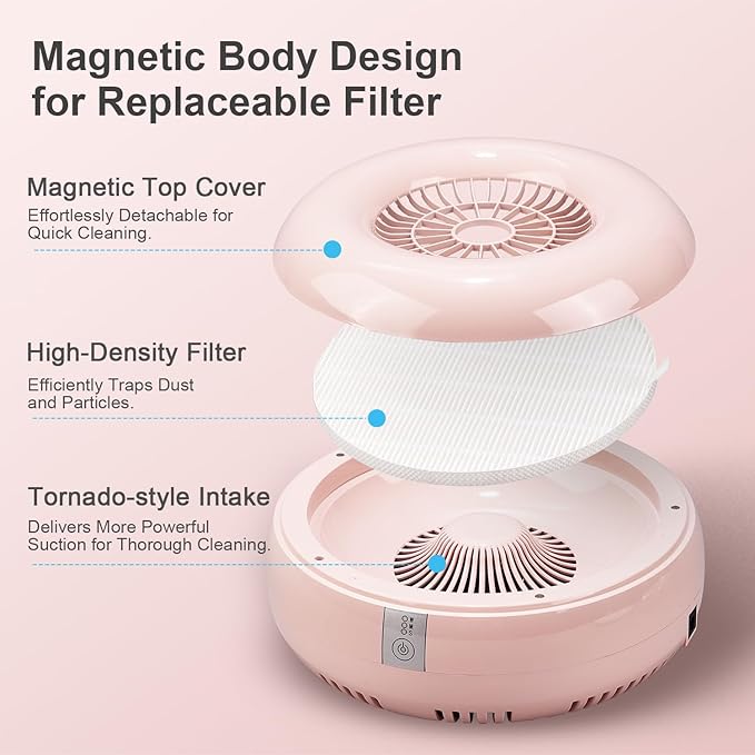 Nail Dust Collector, Quiet and Powerful Fan Dust Collector for Nail Tech with Reusable Filter, 50,000-Hour Lifespan, for Acrylic Nail Polishing,Salon & Home(Pink)