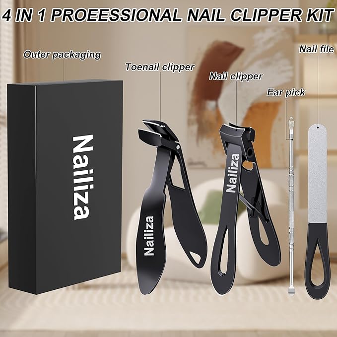 Nail Clippers for Seniors Thick Nails, Angled Head & Long Handled Toenail Clippers for Thick Toenails, Edgy Wide Jaw Toe Nail Clippers Cutter, Heavy Duty Professional Fingernail Clipper for Men Women