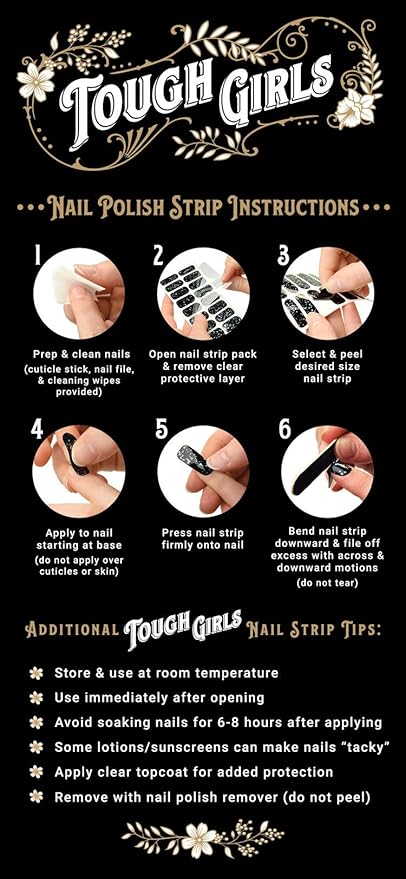 | 20 Exquisite Gel Nail Polish Strips w/Application Accessories - No UV/LED Lamp Required (Black & Sparkles)