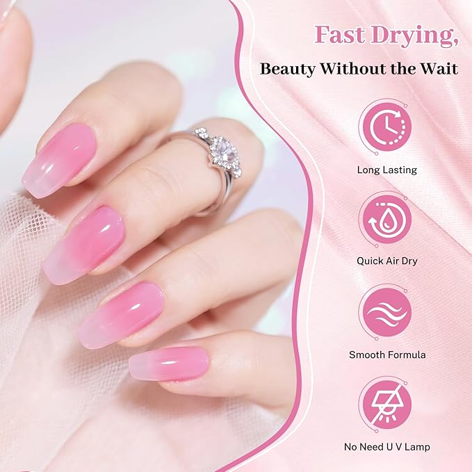 16.5ml Jelly Sheer Pink Nail Polish Large Volume Quick Dry Hot Pink Nail Polish, Long Lasting Shine, Fingernail Toenail Nail Art DIY Home Travel Nail Art Gift