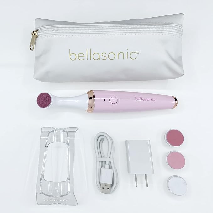 BELLASONIC 4-in-1 Rechargeable Electric Nail File Set with Travel Pouch – Unique Oscillating Head – Shape, Smooth, Buff & Shine Nails – Remove Cuticles & Calluses (Pink/Pink Metallic)